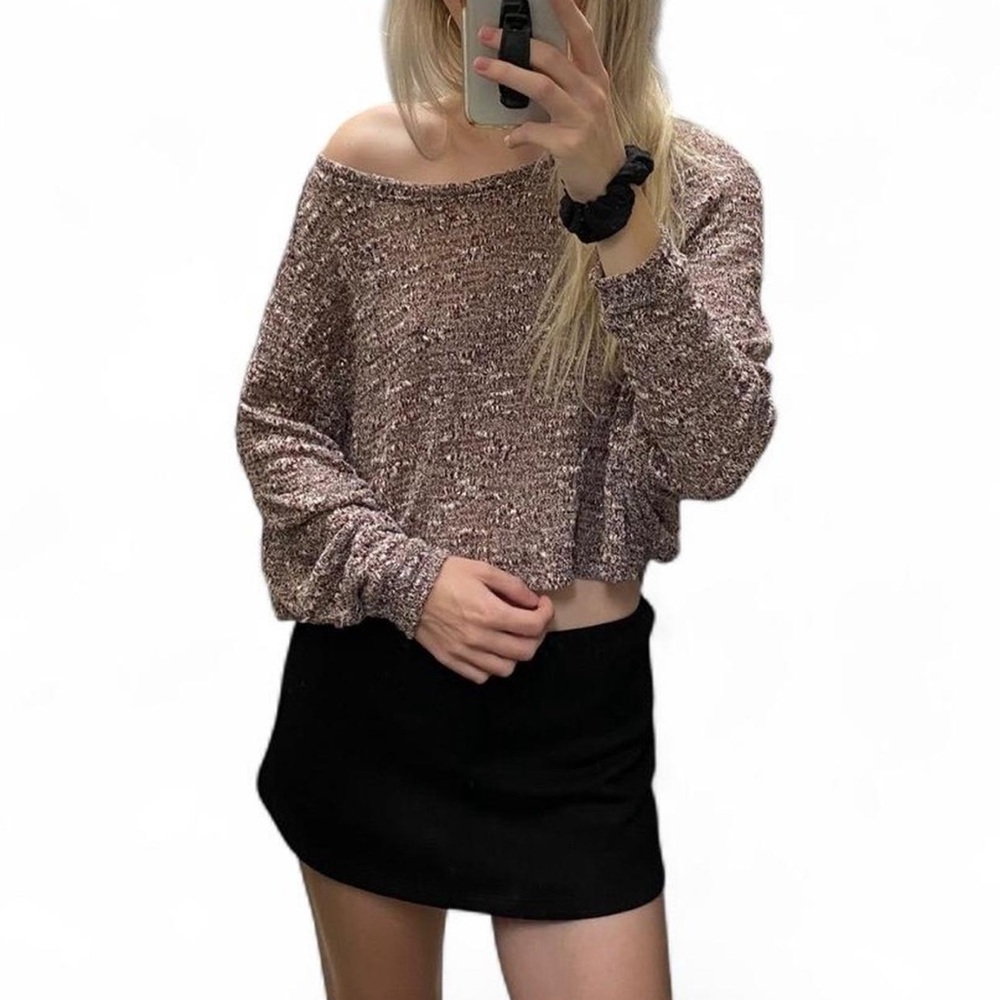 Urban Outfitters Cropped Purple Knit Off-Shoulder Sweater